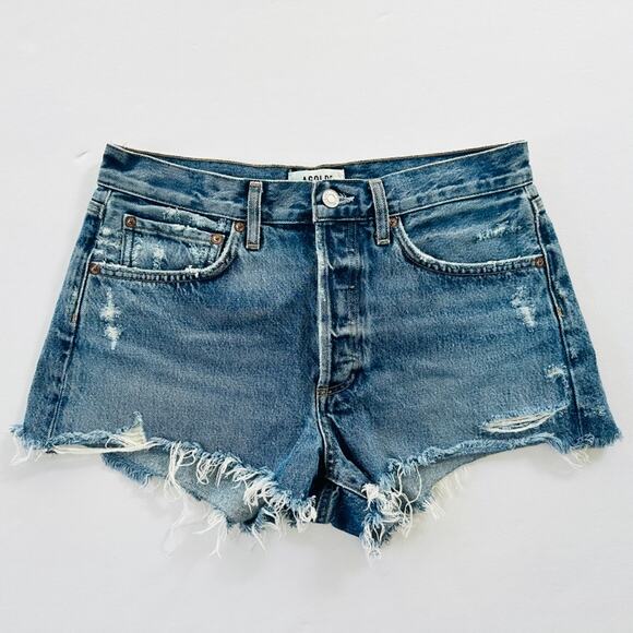 Agolde Parker Vintage Cut Off Jean Short Dark Swapmeet Blue Size 27 High Rise - Picture 2 of 9